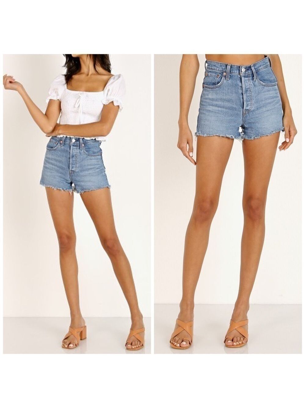 Levi’s Ribcage High Rise Raw Edge Jean Shorts - Picture 11 of 12